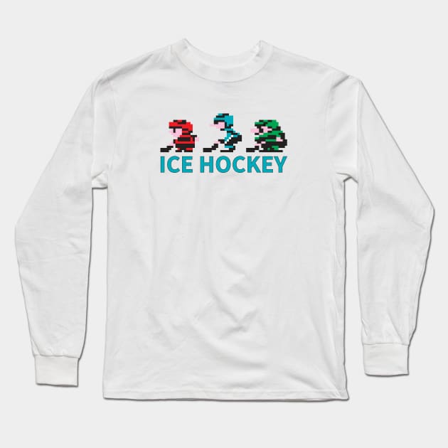 8-bit Ice Hockey Guys Long Sleeve T-Shirt by gogamego